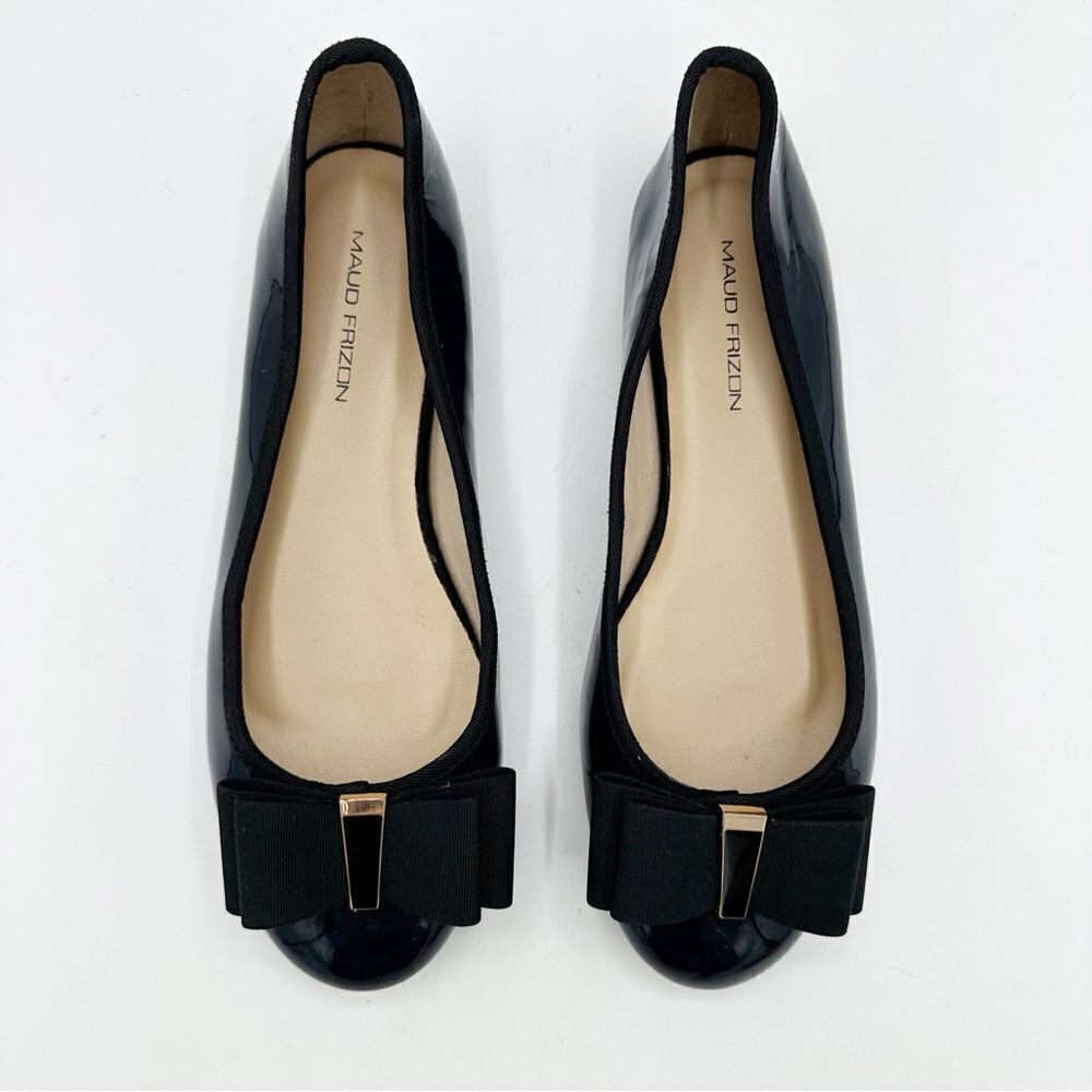 Maud Frizon Women's Black Patent Leather Ballet Flats W/Enamel Accent w/ Bow 6.5